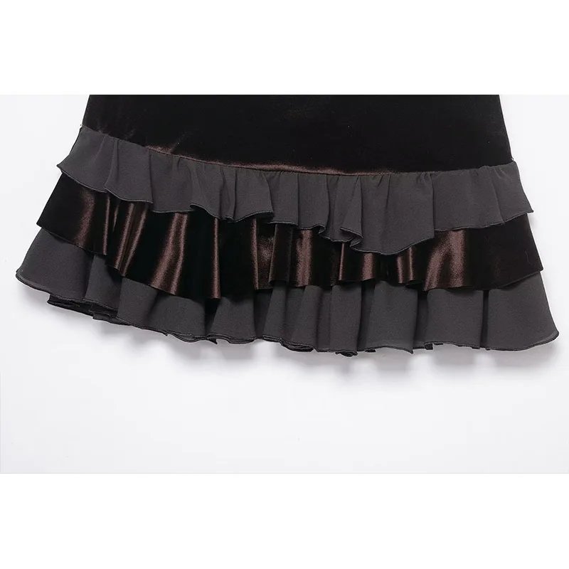 Chic Fashion Velvet Splicing High Waist Mini Skirts For Women New Ruffles Elegant Skirt Woman Y2k Night Club Party Skirts﻿ ﻿