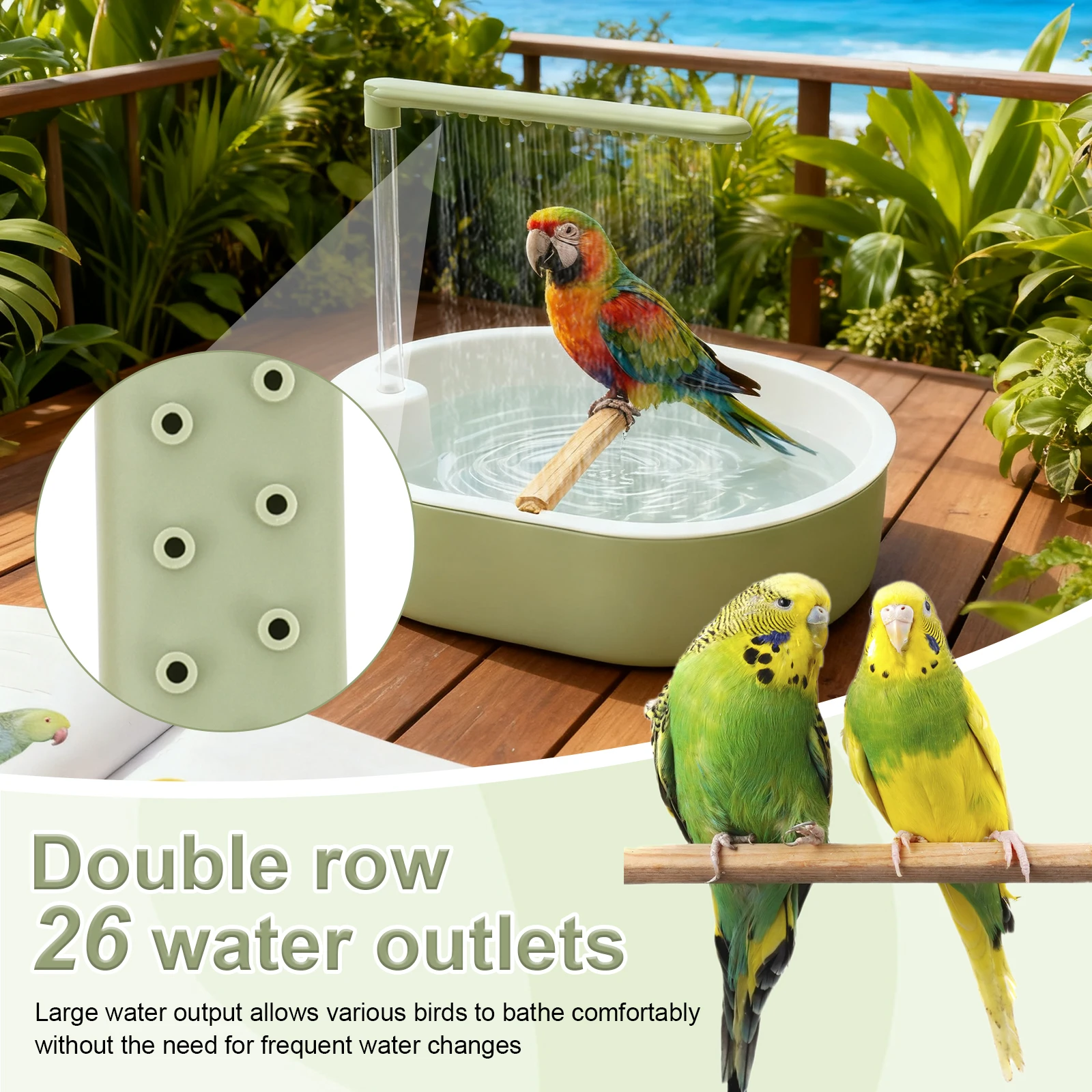 Circulating Water Bird Bathtub USB Electric Automatic Parrot Bathtub Cage Parrot Bird Shower Bath Pet Supplies Accessories Green