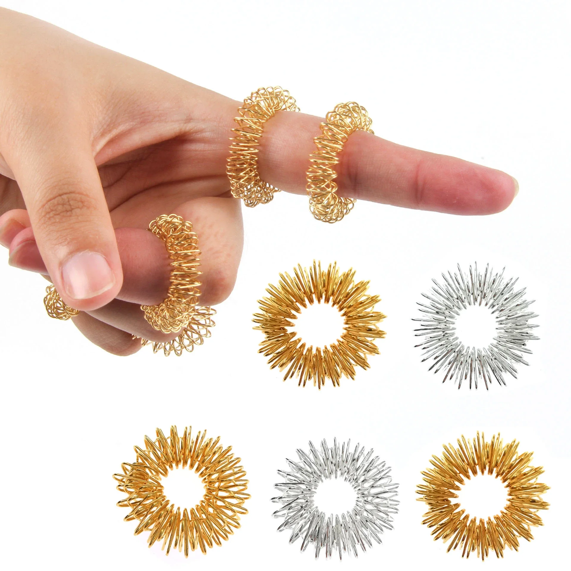 

10pcs/Lot Hot Sale Finger Massage Sujok Ring Acupuncture Ring Health Care Body Massage Chinese Medicine Color Gold