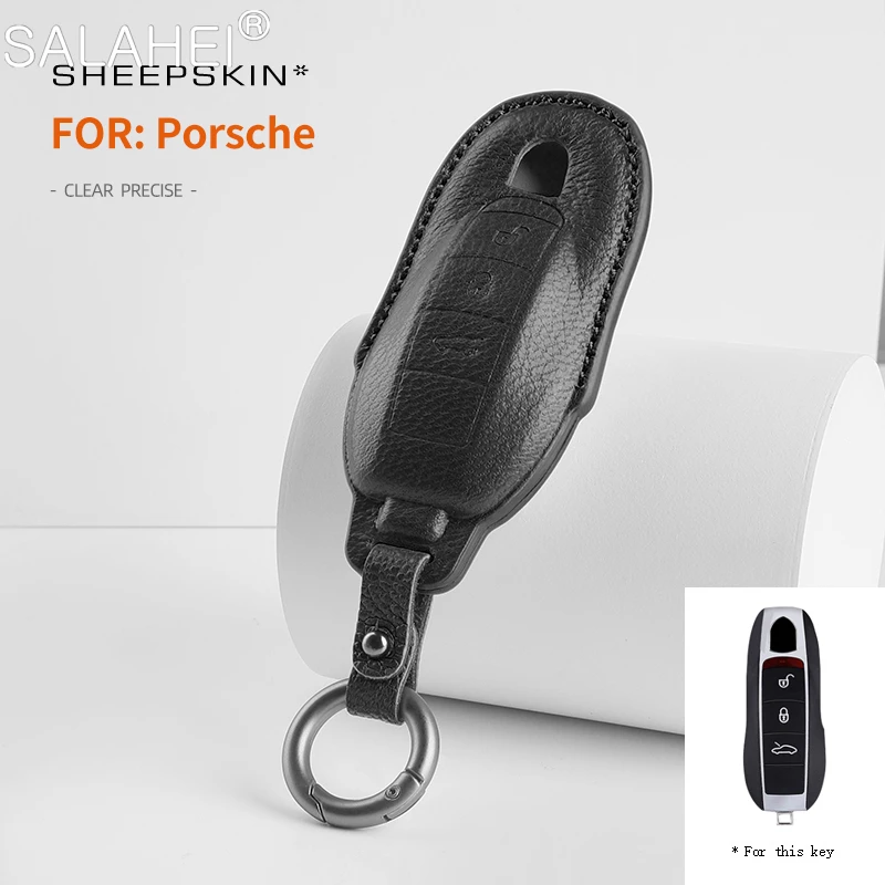 

Goatskin Car Smart Remote Key Case Cover Shell Holder For Porsche Cayenne Macan 718 Taycan Boxster Panamera 911 918 996 997 991