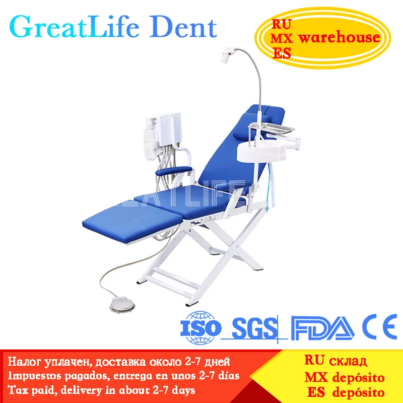 GreatLife Dent Cheap Dental Unit Dental Chair Complete Set Dental Folding Chair Sale with Led Lamp and Portable Turbine Unit