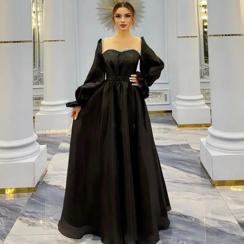 

Qcenkern Black Sweetheart Evening Gowns For Women Party Sleeveless Organza Arabic Split Formal Prom Dress 2023 Robe de soire