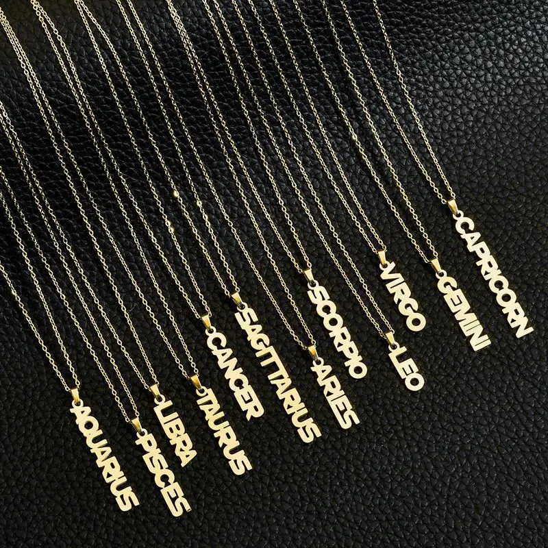 

12Pcs/Lot Stainless Steel Zodiac Letter Necklace For Women Constellation Sign Pendant Titanium steel Chain Never Fade Jewelry