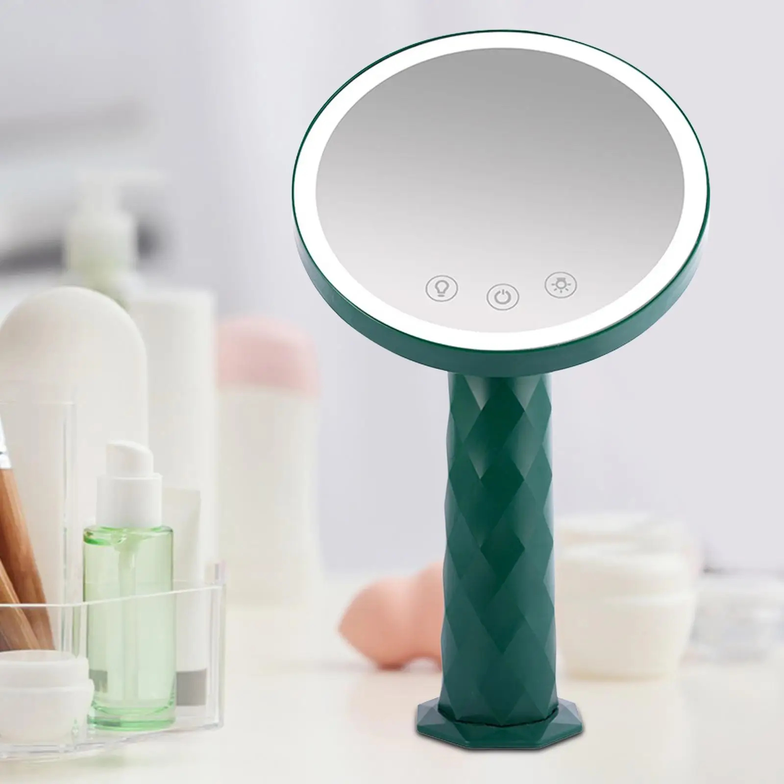 Vanity Mirror Rechargeable Dimmable Touch Screen Tabletop LED Mirror for Dressing Table Woman Gift Bathroom Bedroom Travelling