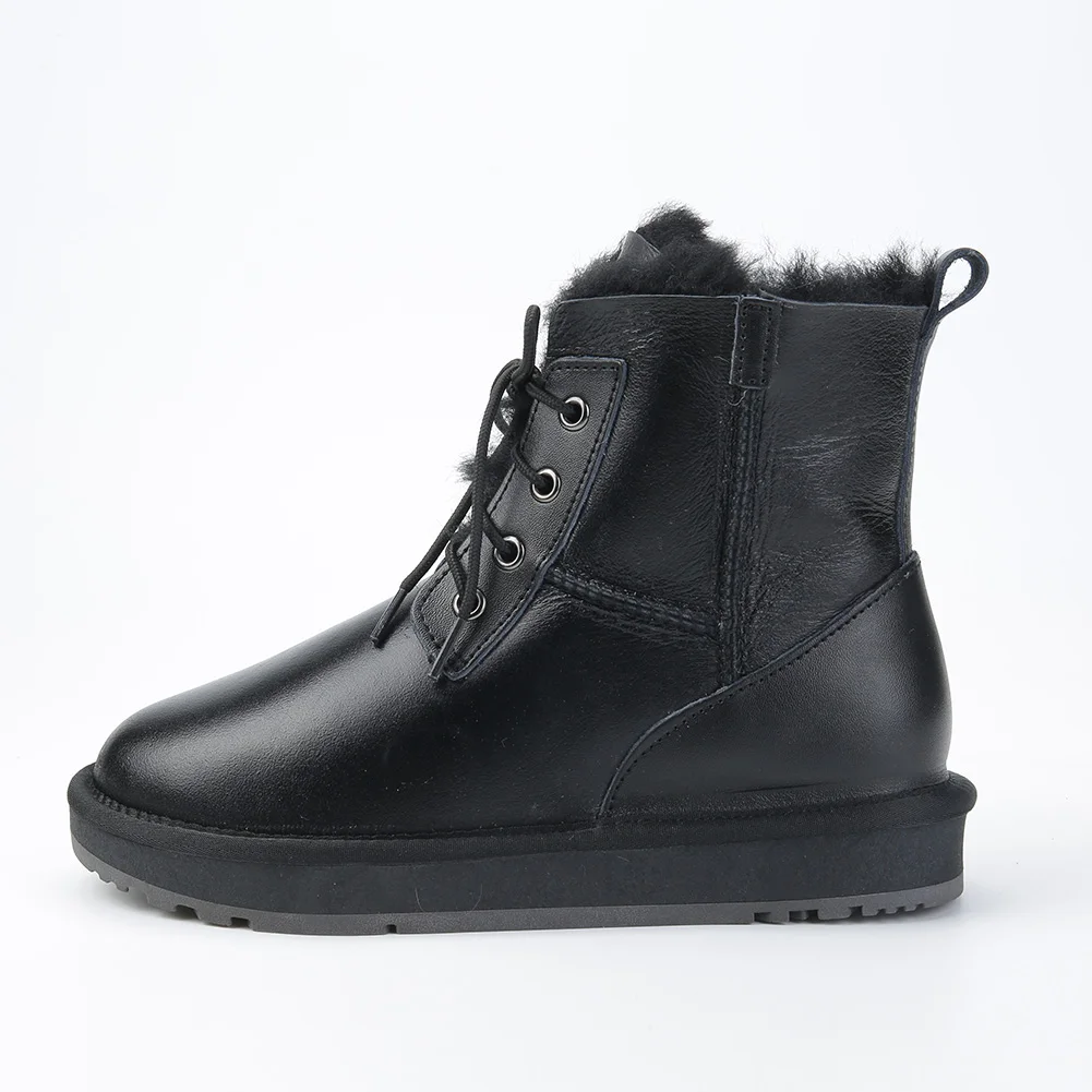 Real Sheepskin Leather Natural Sheep Wool Fur Lined Casual Ankle Winter Snow Boots For Women Warm Shoes Waterproof women snow boots