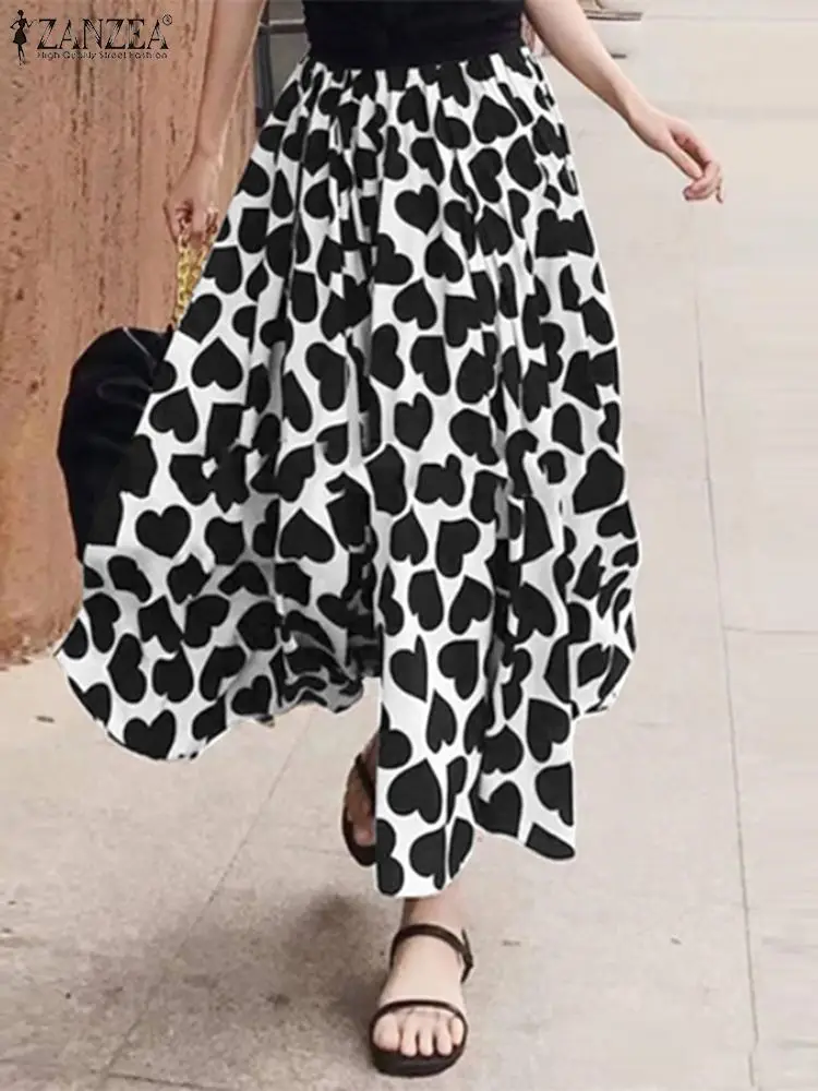 

ZANZEA Women Heart Printing Skirt Holiday Elastic Waist Summer Jupes Bohemian A-line Beach Maxi Skirts Fashion 2023 Loose Faldas