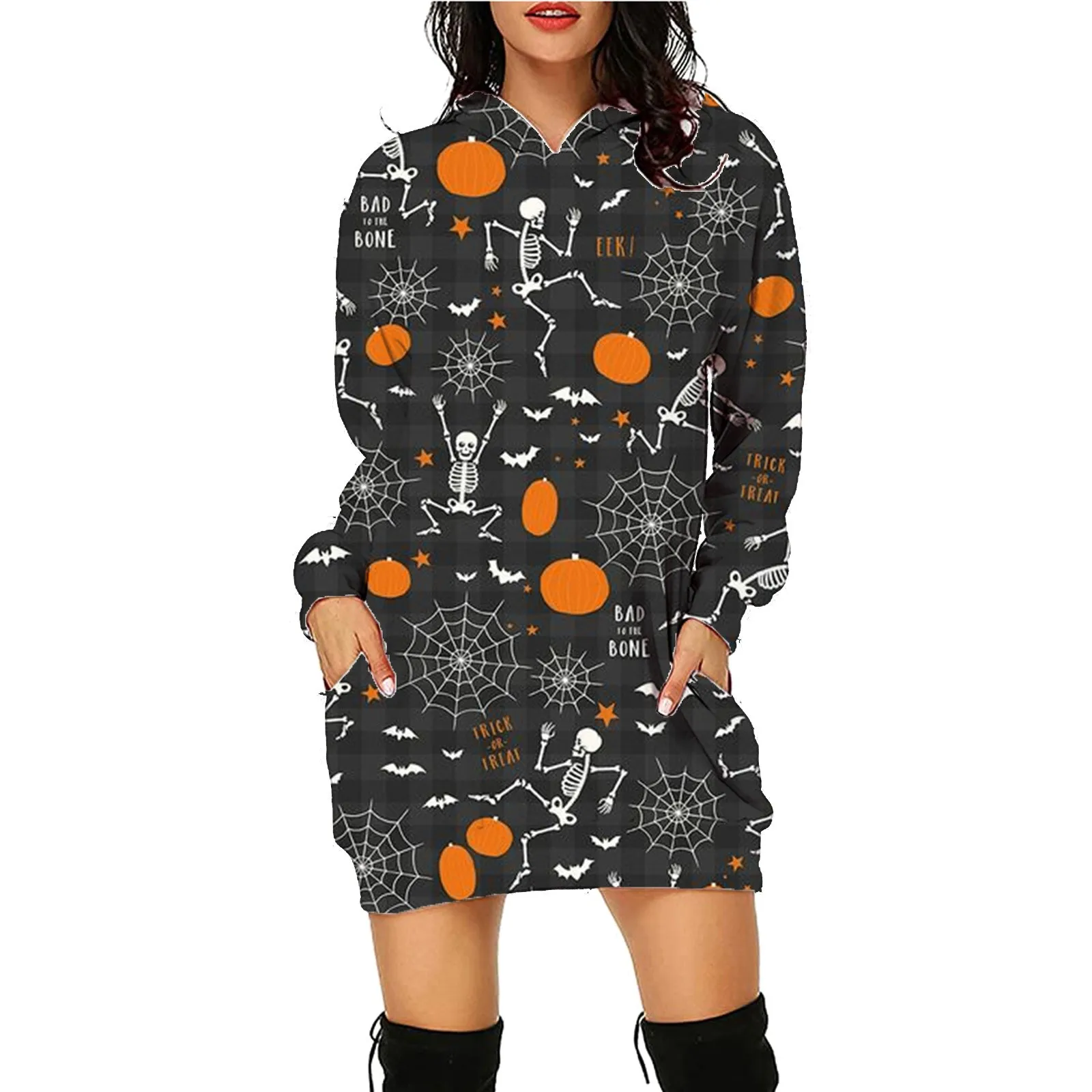 Halloween Funny Print Women's Long Hoodie Loose Casual Fashion Large Spicy Girl Sweater Spring and Autumn Hoodie