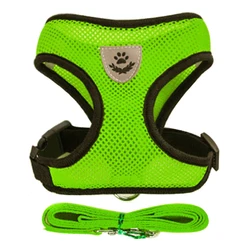 Adjustable Breathable Mesh Pet Harness and Lead Set - M(2.5-4 kg) (Green)