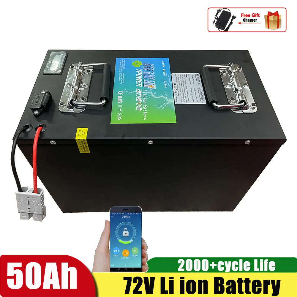 

72V 50Ah Lithium Ion with BMS for 5000W Bicycle Scooter Ebike Motorcycle Forklift Crane Truck +10A Charger