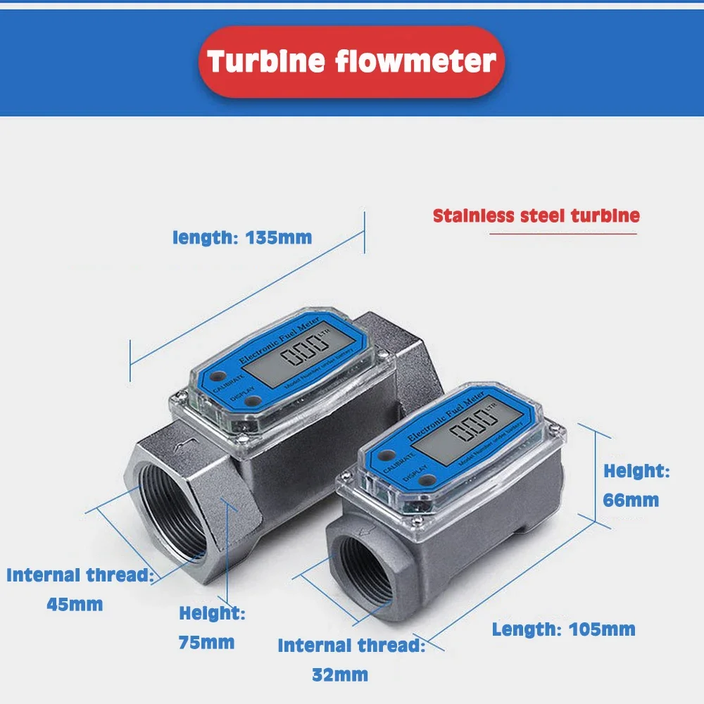 Digital Turbine Flow Meter Turbine Flow Meter Flow Meter Water Flow Meter Digital Turbine Flow Meter Flowmeter Gauge PCB Electronic Flow Indicator Sensor Counter for Petrol Fuel Kerosene Methanol Water