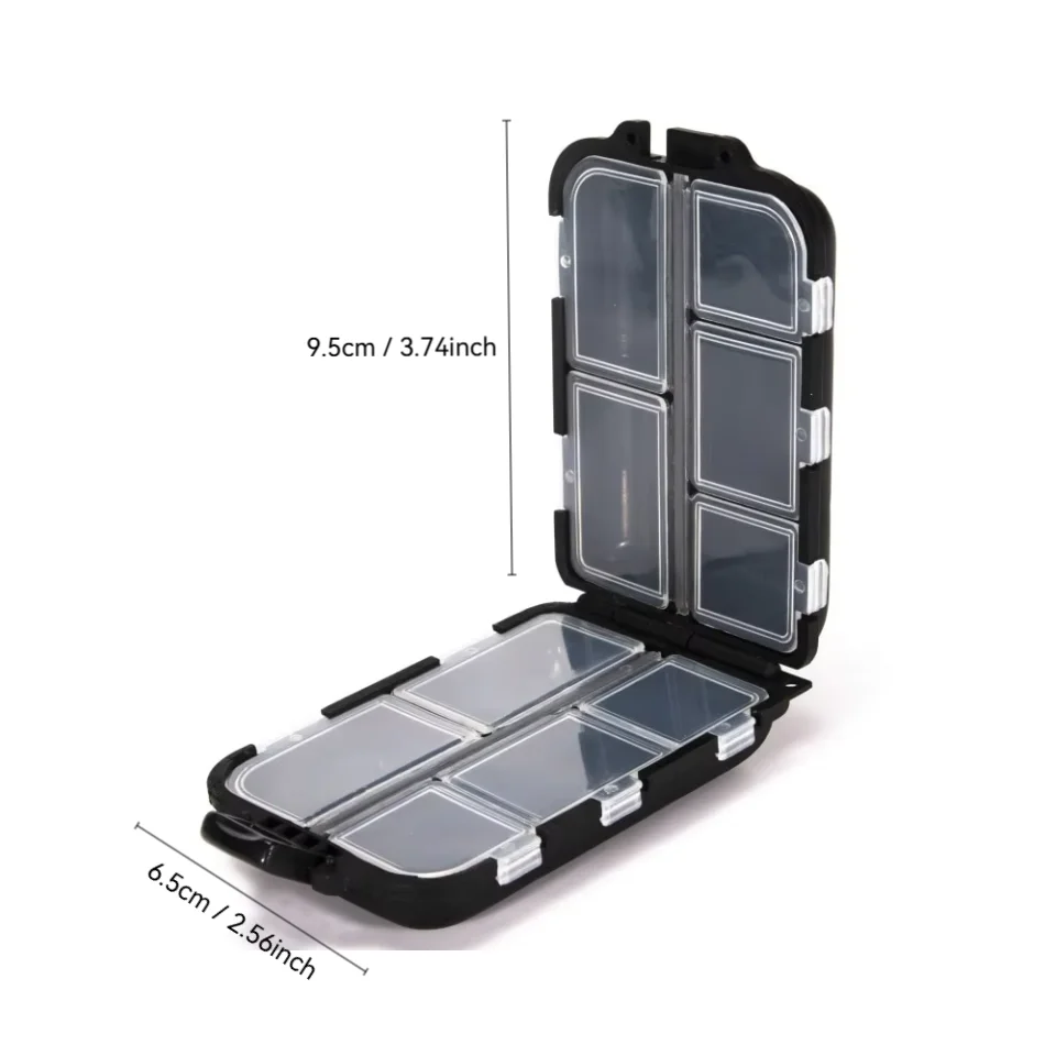 Boîte de pêche 10 compartiments rangement leurres hameçons étui double face organisateur multifonction