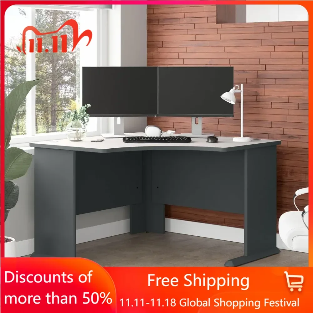 Reception Desks,Series A 48W Corner Desk in White Spectrum and Slate, Small Computer Table for Home or Professional Office