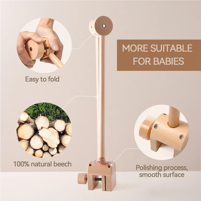 Cloche de lit en bois avec hochet pour bébé de 0 à 12 mois, jouet mobile au crochet pour nouveau-né, support, cadeau 5