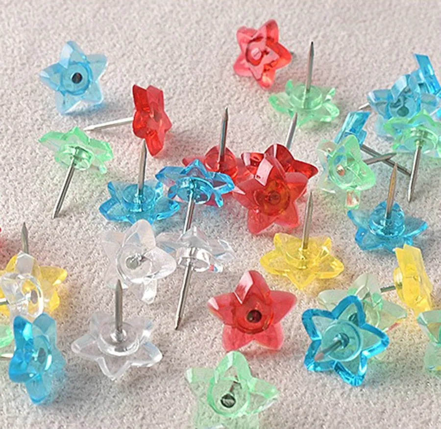 100pcs 투명 스타 혼합 색상 푸시 핀 유치원 장식 버튼 코르크 네일 사진 벽 아트 네일 I 자형 네일