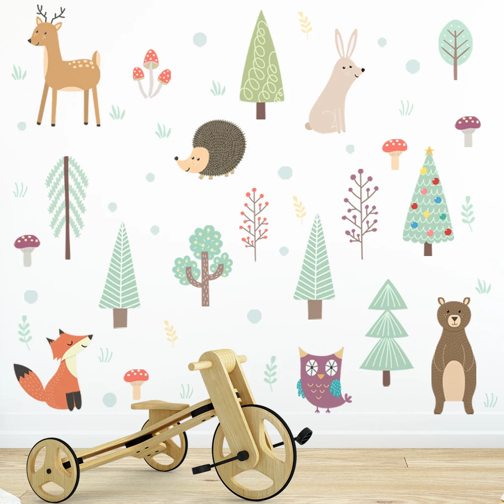 Nordic Cartoon Animals Wall Stickers Self-adhesive PVC Removable Wall Decals Kids room Bedroom Nursery Decoration Art Mural wall stickers luminous wall stickers vinyl decal stickers children room decoration