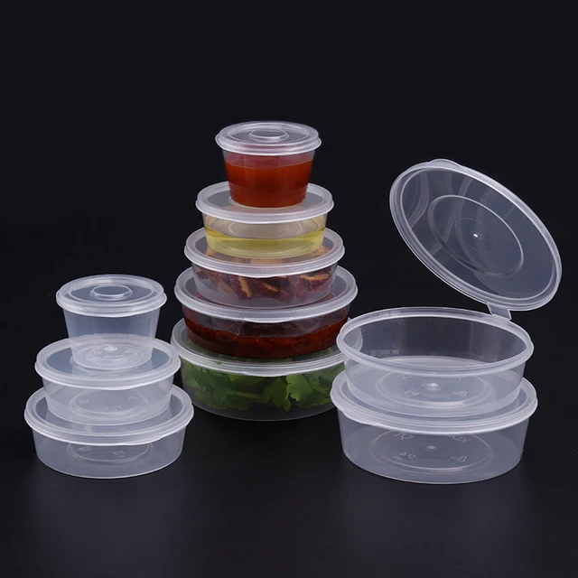 50pcs Disposable Plastic Takeaway Sauce Cup Container Food Box