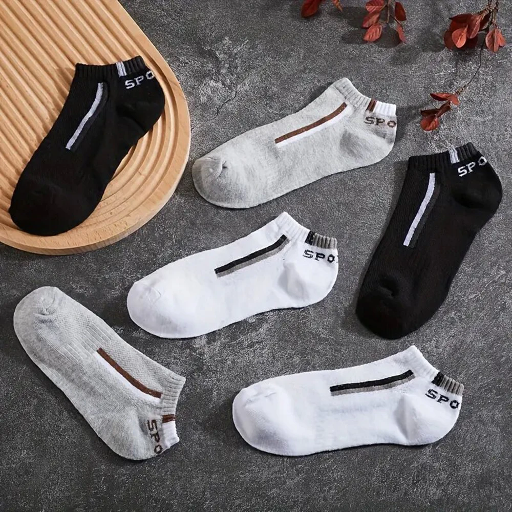 Short Socks 5 Pairs Men Fashionable Versatile Stripes Absorb Sweat Breathable Soft Comfortable Casual Ankle