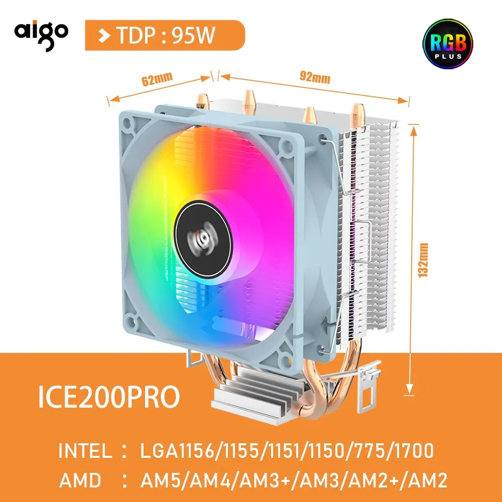 Aigo cpu refrigerador ice200pro 2 heatpipes ventilador pwm de 3 pinos Aigo cpu refrigerador ice200pro 2 heatpipes ventilador pwm de 3 pinos