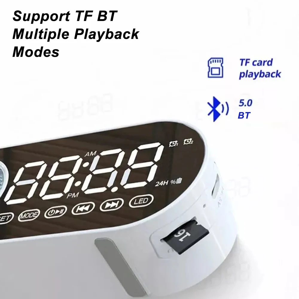 Quiet Wireless Bluetooth Speaker Alarm Clock RGB TWS USB LED Mirror Digital Clock FM Large Display Living Room Office Decoration