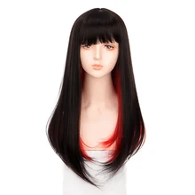 

DIFEI 55CM Synthetic Red Highlights Long Straight Wig With Bangs Women Party Wear Heat Resistant Wigs