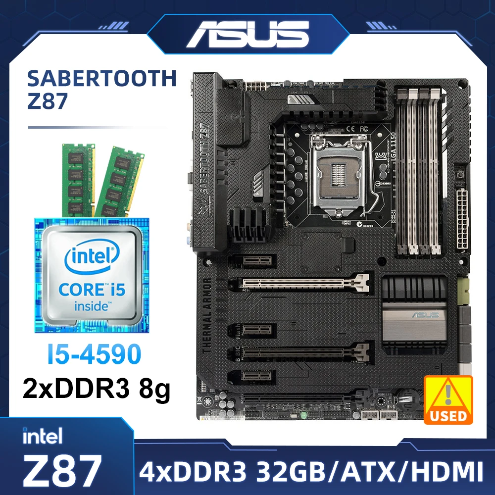 Kit Scheda Madre Lga 1150 Asus Sabertooth Z87 Con Cpu I5-4590 + Ddr3 8G * 2 Ram Intel Z87 32Gb Usb3.0 Pci-E 3.0 Sata Iii Atx