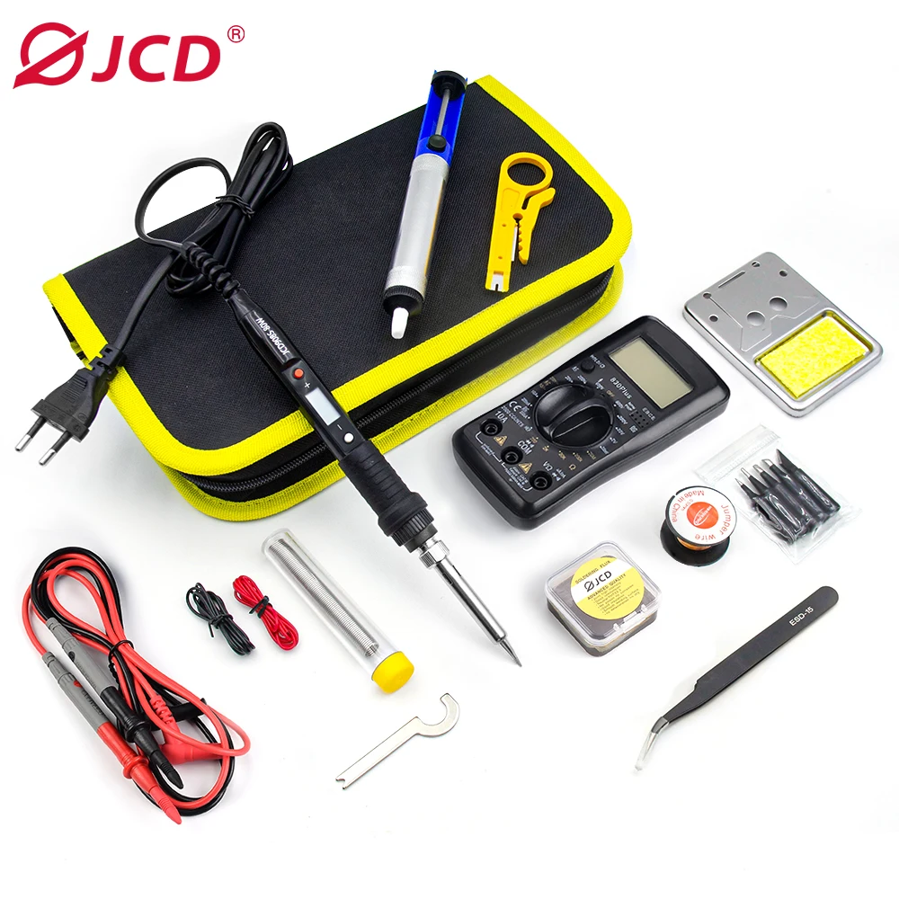 JCD 80W Electric Soldering Iron Kit LCD Display Adjustable Temperature 220V 110V 830PLUS Multimeter Welding Repair Tool Kit