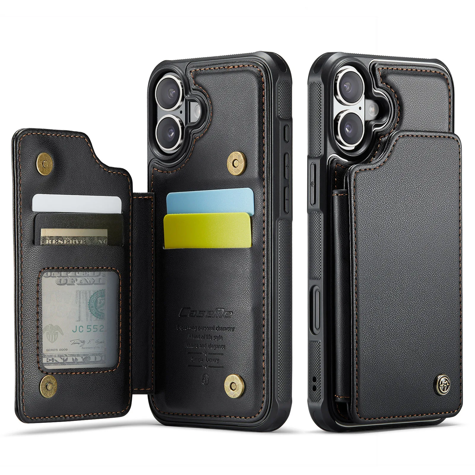 Étui Portefeuille Avec Miroir Et Emplacement Carte + Sangle Pour IPhone 12 à 15 Pro Max - Protection Complète