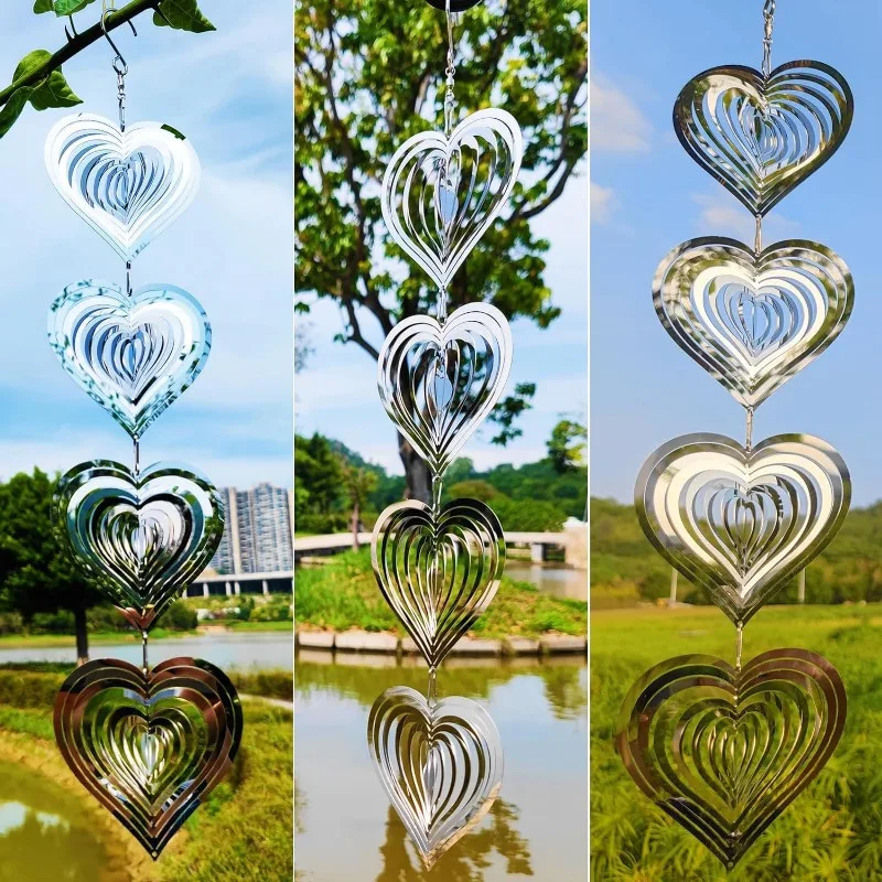 Heart Wind Chime 3D Metal Heart Wind Spinner Hanging Rotatable Heart Wind Spinner Love Spinner For Garden Hanging Ornament 3