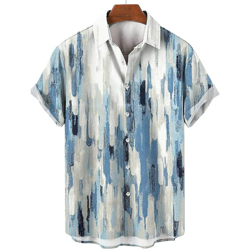 Summer Fashion Irregular Striped Printed Tops Men's Short Sleeve Shirts Casual Business Shirts Daily Street Tops Oversized S-5XL 2