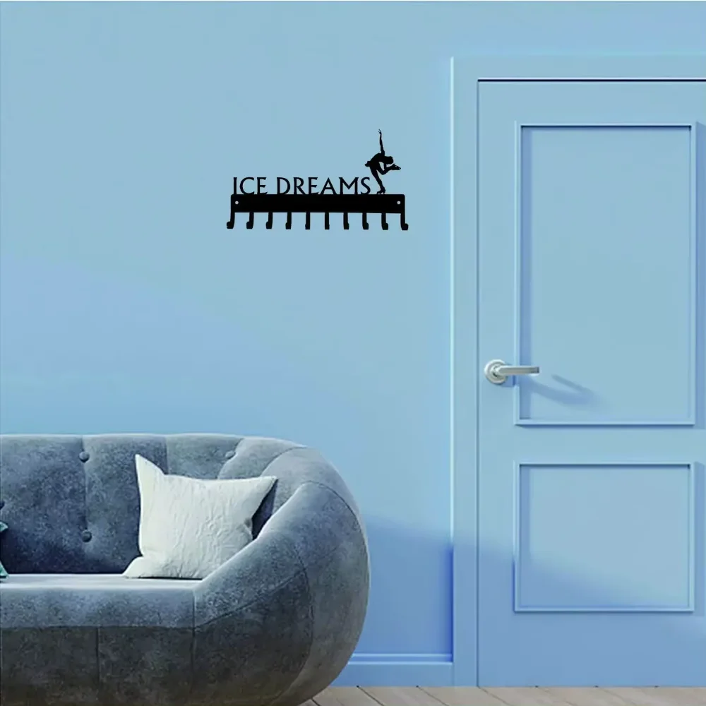 Ice Dreams Figure Skating Medal Hanger Rack - 14.5" with 10 Hooks: Metal Wall Art Display for Showcasing Achievements 4