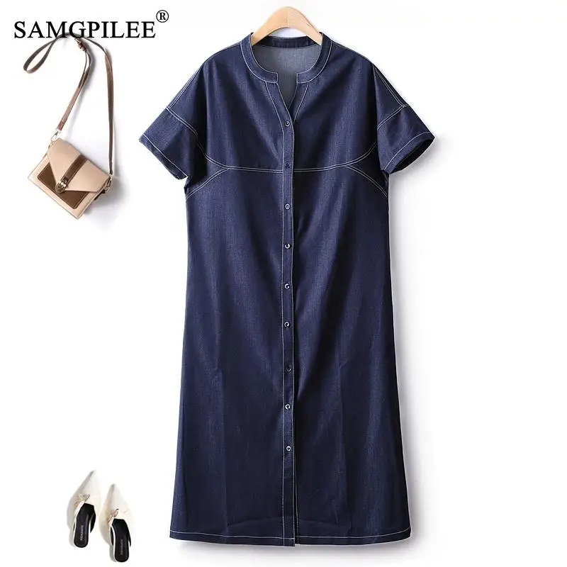 elegante-e-bonito-vestido-feminino-viajante-simples-manga-curta-jeans-de-peito-unico-vestido-feminino-reto-azul-4xl-verao-2023