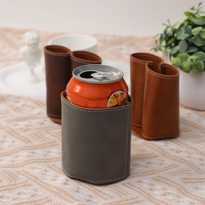 3pcs PU Leather Cooler Covers for Beer,Desktop storage, Slim Can and Bottle, Coolers Holder, Non-Slip Cooler Sleeves