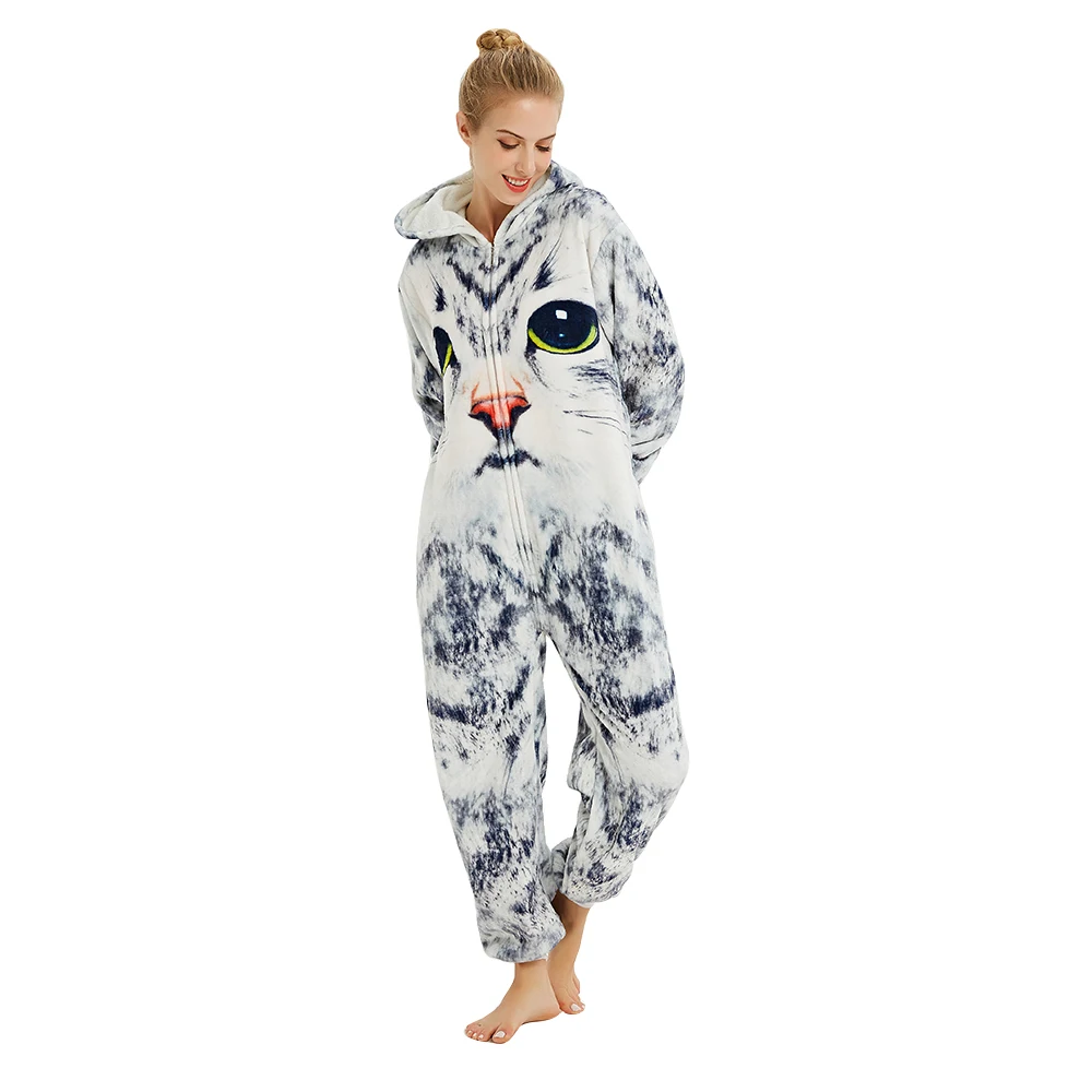 kigurumis 3D Cat Printing Onesie women Pajama Adult Homewear Funny Festival Sleepwear Cosplay Party Jumpsuit Unisex Costume