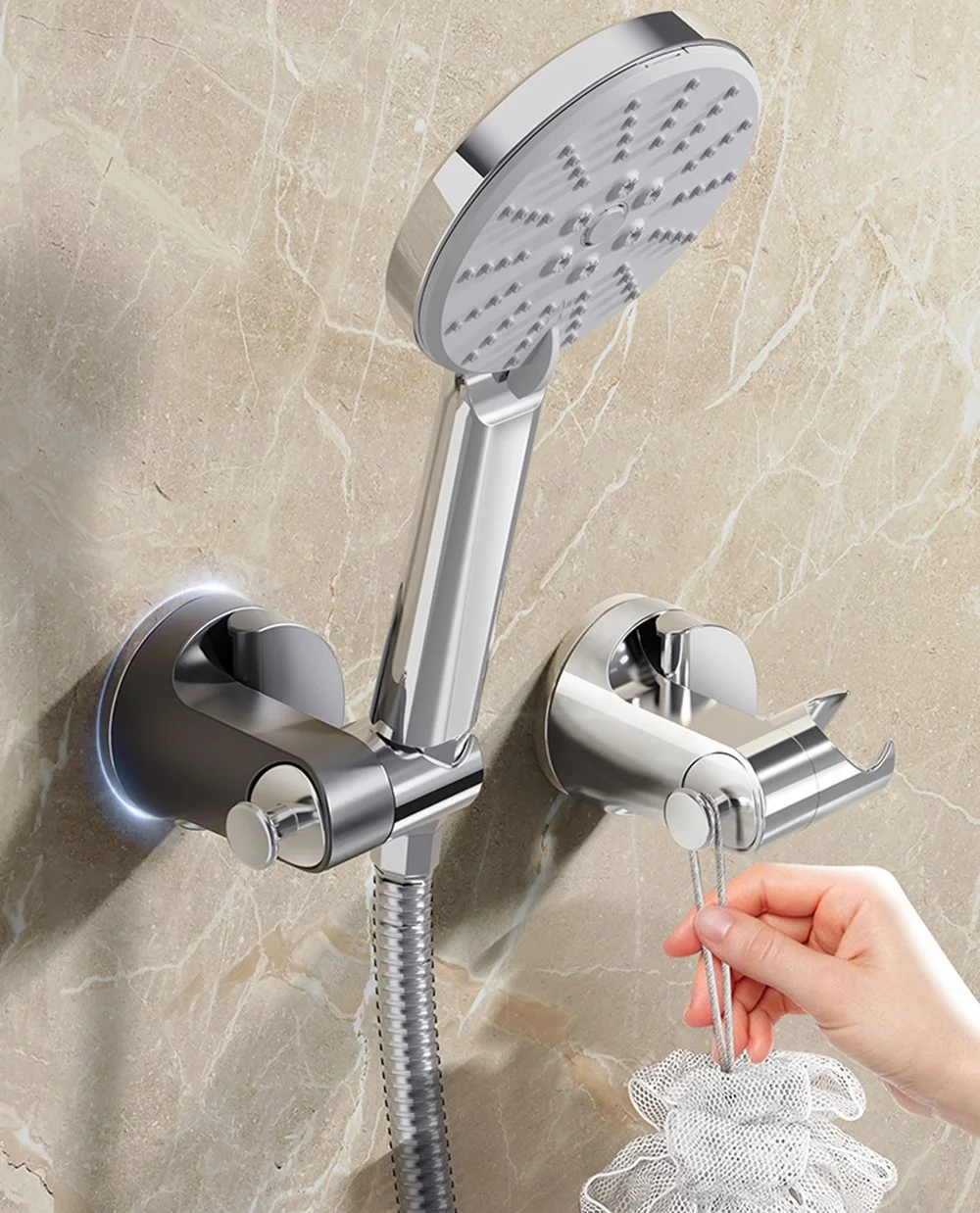 New Shower Holder 360°Adjustable Self-adhesive Shower Head Stand Bracket, Suction Cup Shower Head Holder Bathroom Accessories 1