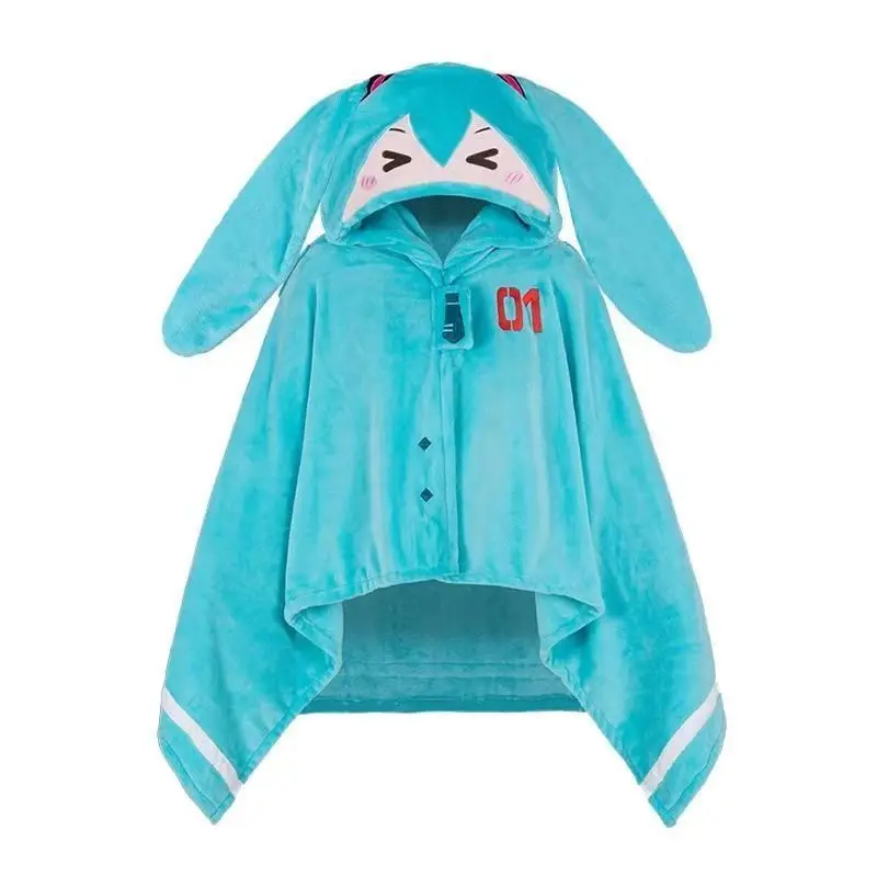 Hatsune Itabag Multi Functional Hooded Air Conditioning Blanket Soft And Warm Siesta Shawl Miku Flannel Cloak Gift Kawaii