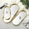 Gold Series Blackish Green Mirror Tray Perfume Cosmetic Jewelry Display Plate Metal Decorative Oval Dessert Kitchen Organizer 2