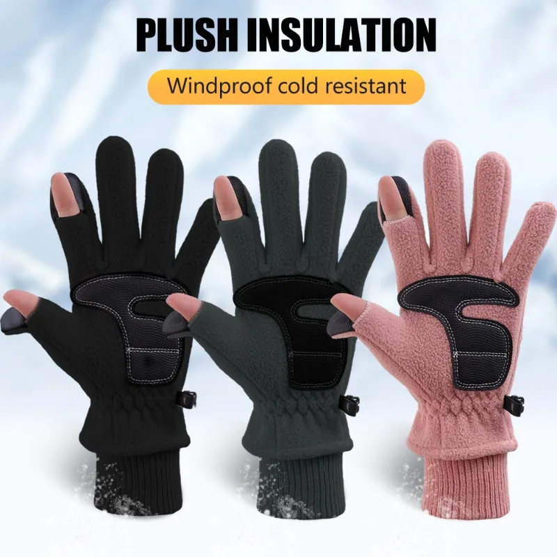 Winter Thickened Fleece Gloves Finger Flap Clickable Screen Glove Men Women Outdoors Skiing Cycling Motorcycle Sports Mittens 5