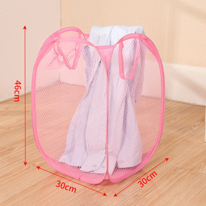 Laundry storage basket Folding Laundry Storage Basket Household Dirty Clothes Bag Light Nylon Mesh Color Net Sundries Organization