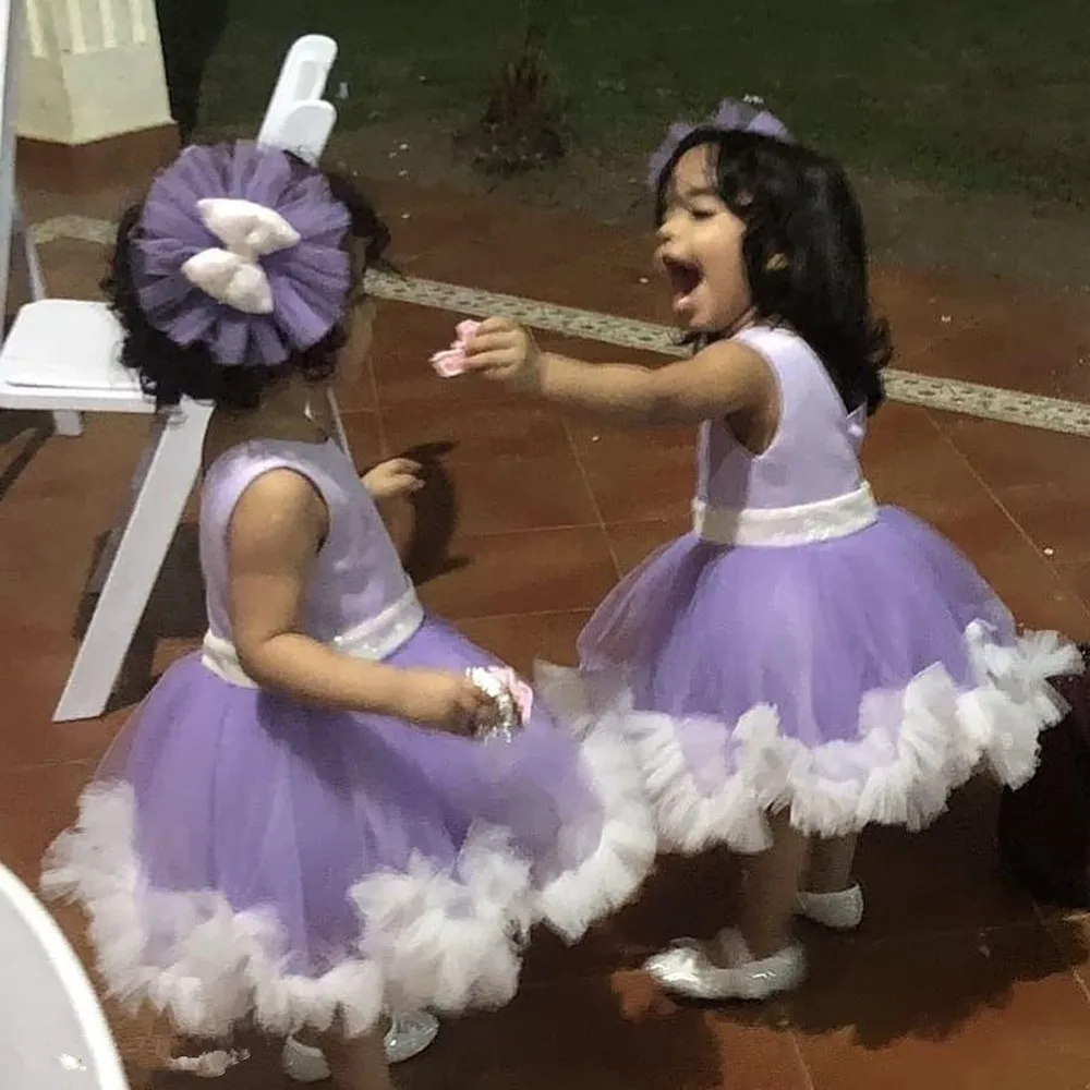

Tulle Fluffy Sleeveless Bow Belt Lovely Princess Flower Girl Dresses Wedding Party Ball First Communion Dresses Birthday Presen