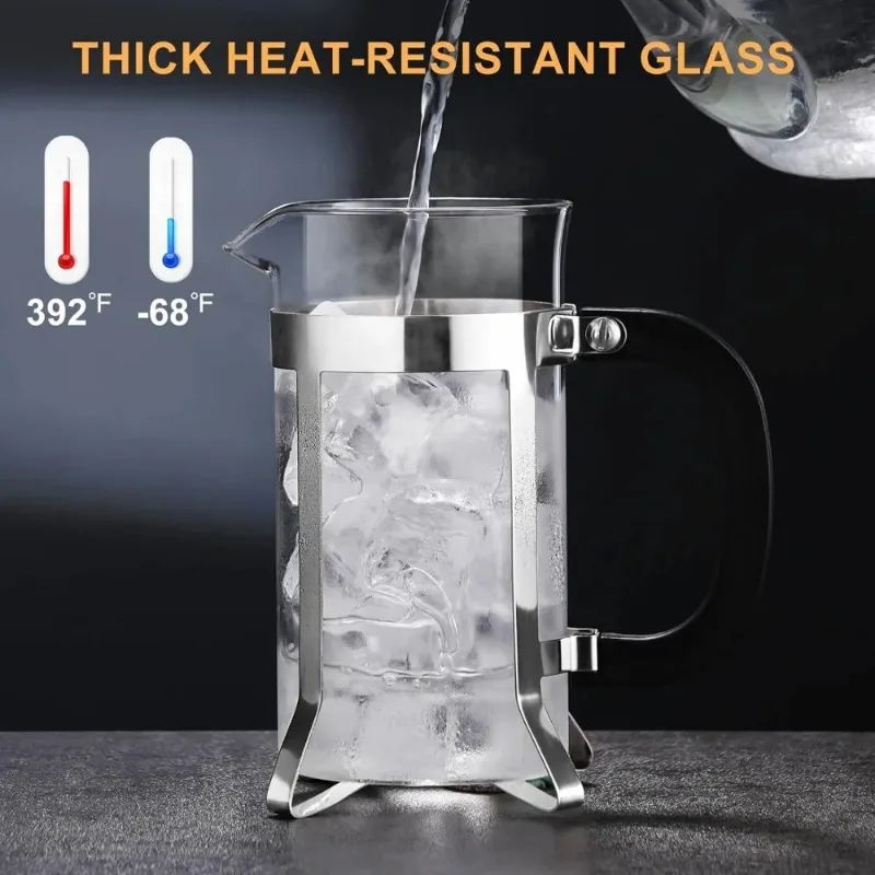 French Coffee Machine Coffee Press Filter Press Milk Frother Stainless Steel Bracket Heat-resistant Glass 4 French Coffee Machine Coffee Press Filter Press Milk Frother Stainless Steel Bracket Heat-resistant Glass 4