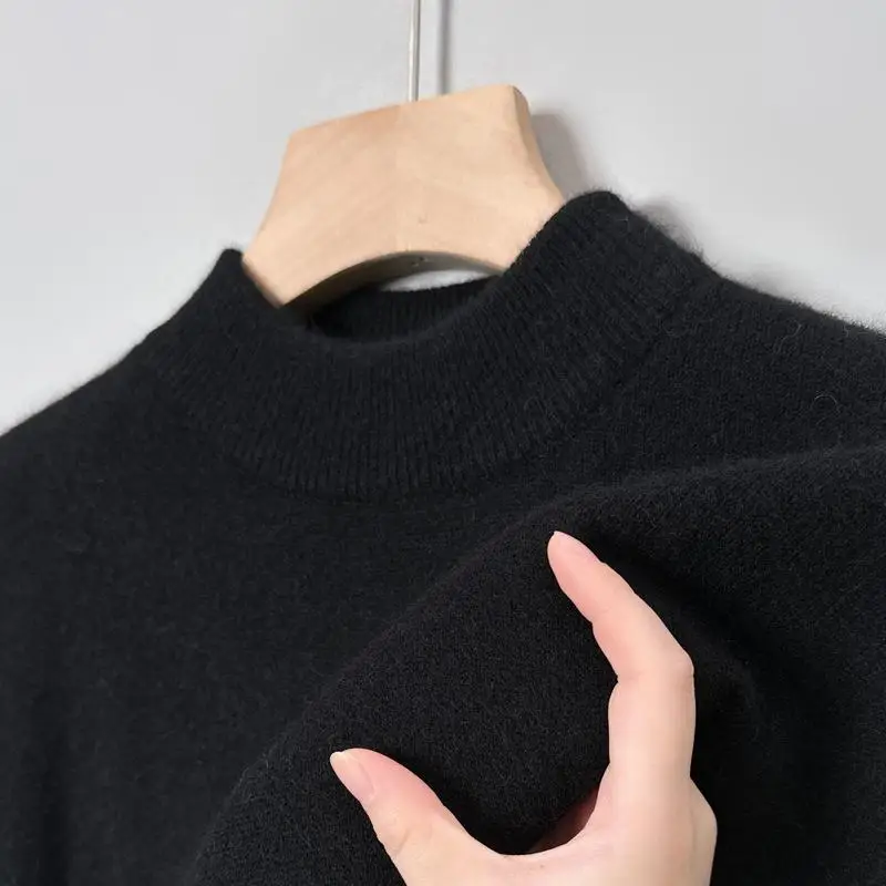 

New Solid Color Winter Men Woolen Sweater Warm cashmere Inner lap Pullovers Mens Casual fashion Sweaters Turtleneck Knitwear