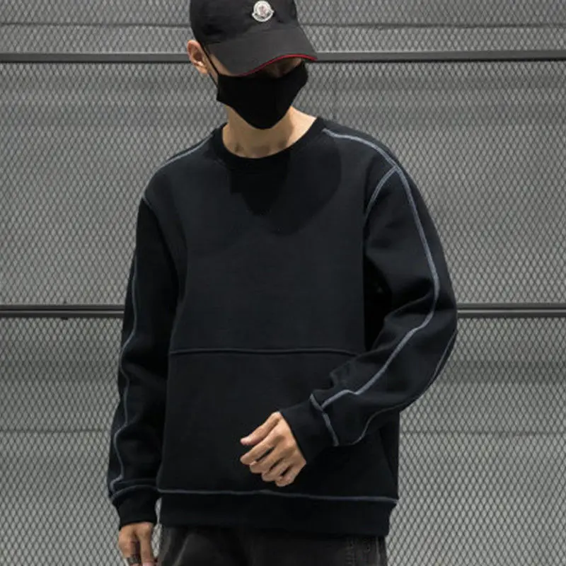 

New Sweatshirt for Men Clothing Patchwork Oversized Tops Cotton Autumn and Winter Round Shirt Casual Sport Sweatershirt V20