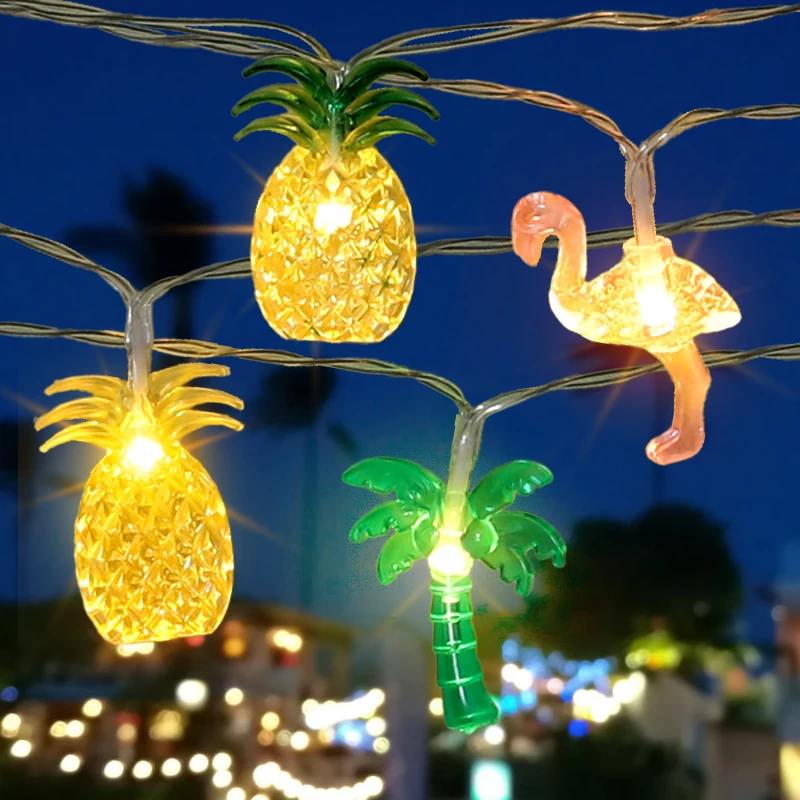 1.5 m 10 Hawaii Beach Party Pineapple Flamingo String Coconut Tree Lights Decorations Summer Tropical Home Lighting for Tropical