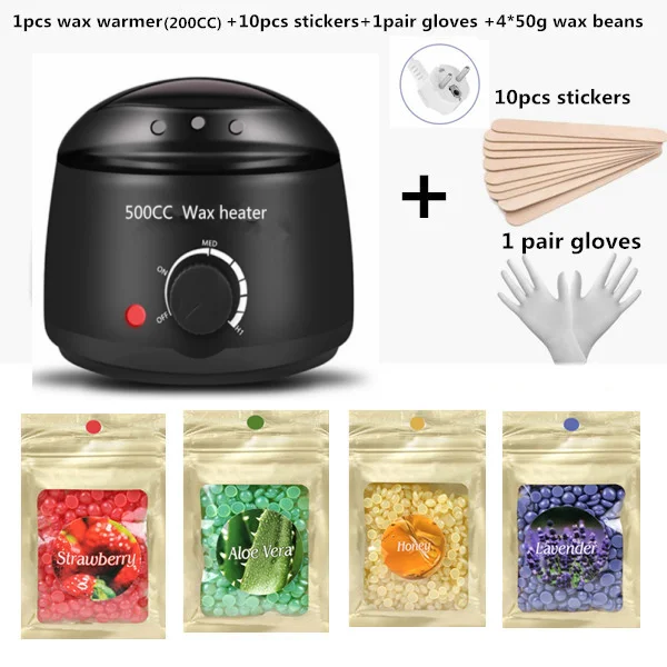 500CC /200cc wax warmer Hair Removal Wax- Heater Wax Beans 10pcs Wood Stickers Sets Waxing Kit cera depilator