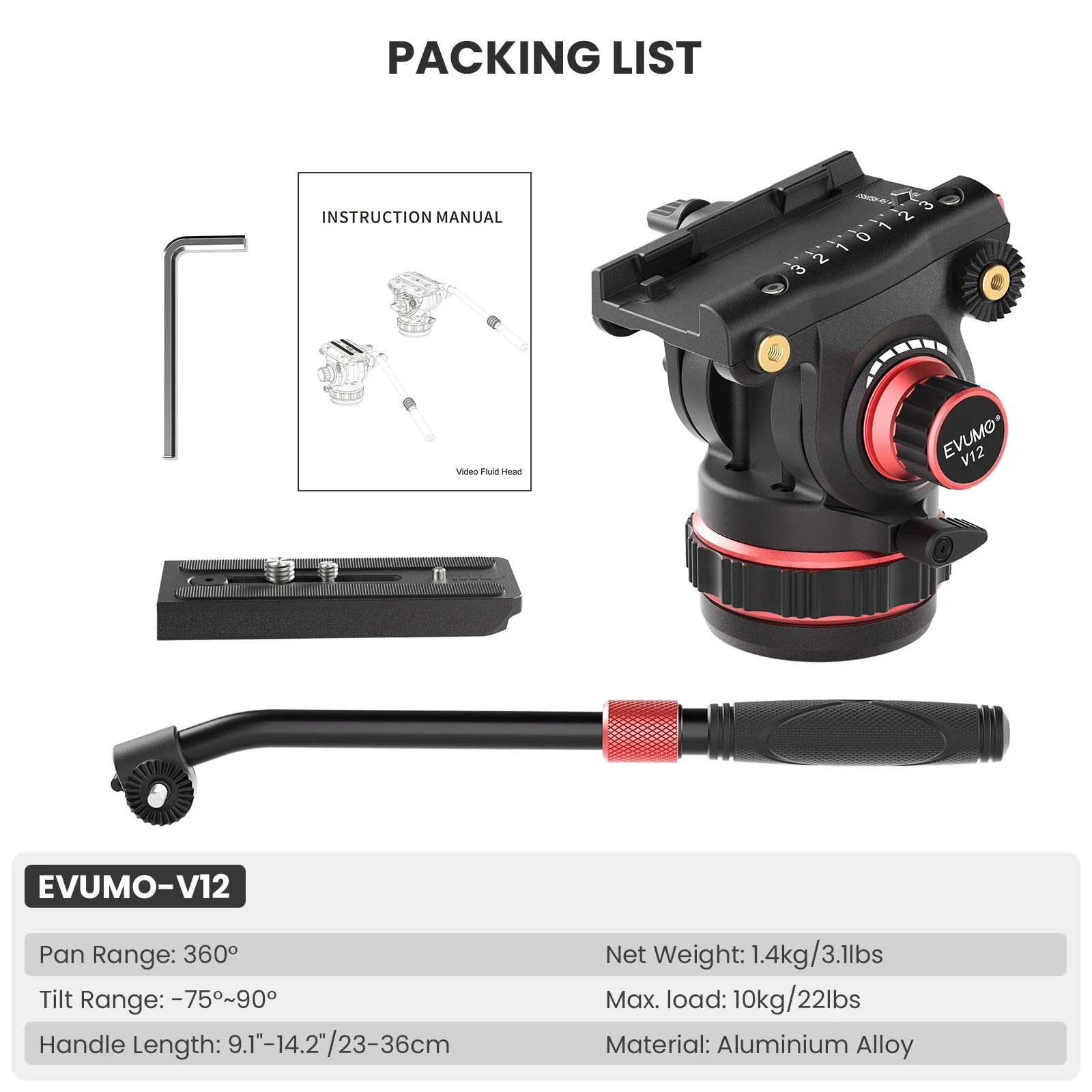 Camera Fluid Head EVUMO V12 Professional Hydraulic Fluid Video Head Load 10kg22lbs For Tripod Monopod DSLR Cameras Camcorder Big Fluid Tripod Head