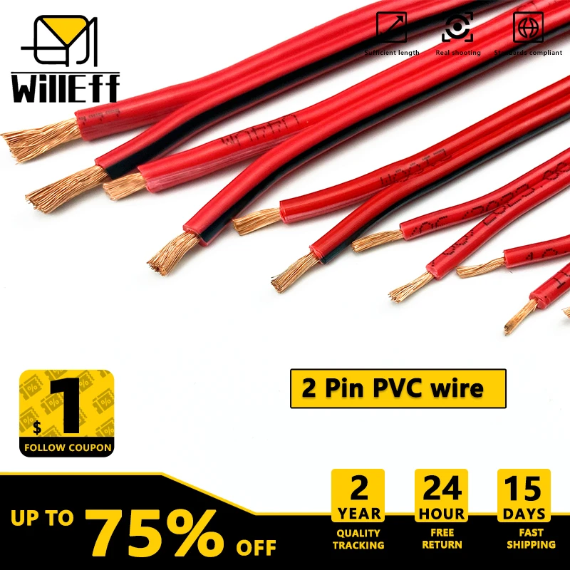 Pinos Cabo Elétrico Fio de Cobre Cabo Duplo Plano para o Carro Luz Led Lâmpada Fiação Awg 14 16 18 19 20 22 2
