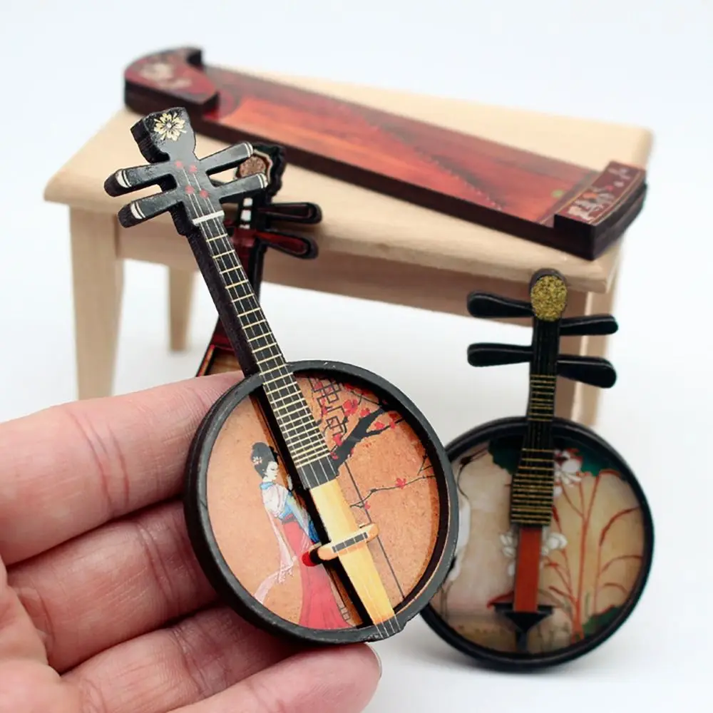 1/6 1/12 Dollhouse Musical Instruments Multicolor Courtesan Pattern Chinese Classical Instrument Wood Photo Props