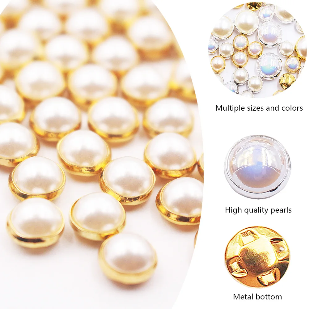 6-12 mm naai parels for jurken met klauw goud/zilver klauw strass ronde parel knop naai stenen (Color : Sliver, Size : 10m 200pcs
