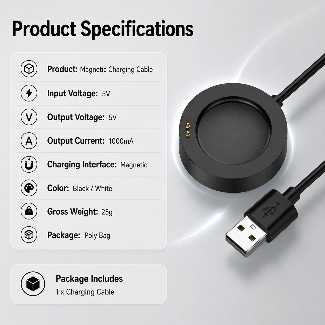 Magnetic USB Smartwatch Charging Cable