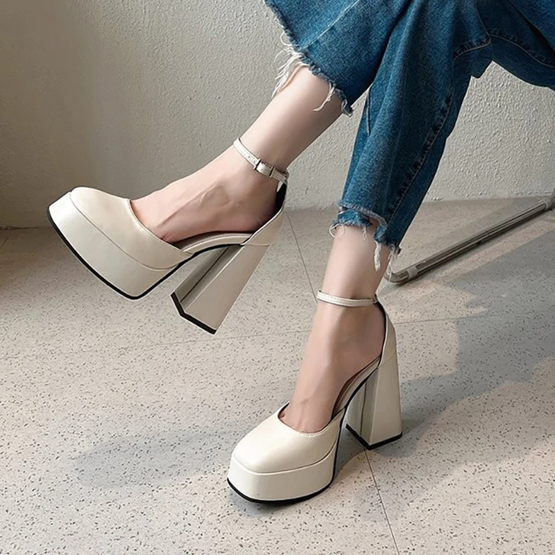 

Women Platform Mary Jane Shoes Female 2023 Spring New Super High Heels Ladies Shoes Square Toe Thick Bottom Waterproof Pumps